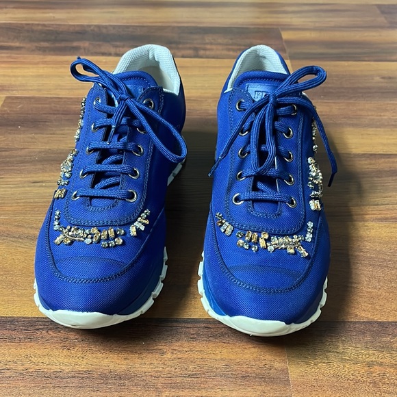 Blue Prada sneakers with Gold and Clear Rhinestone detailing size 39 (9) - Picture 3 of 8